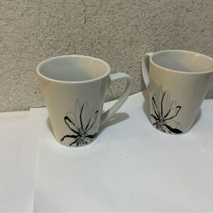 Vintage  2 Rare Graydon Hall Logo Floral Design Black and White Coffee Tea Mug